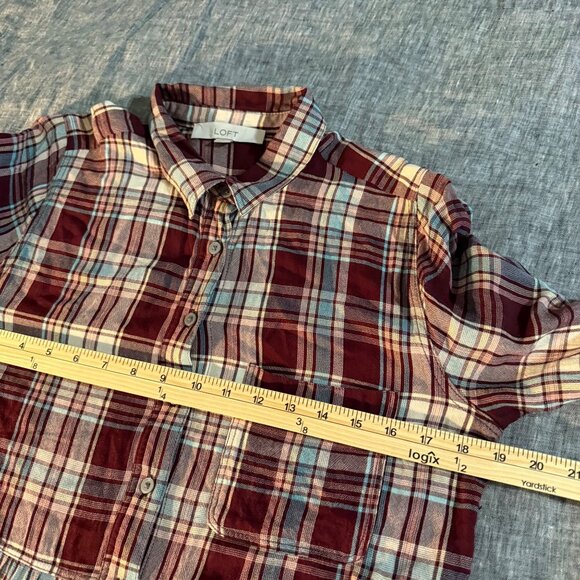 Loft Plaid Tiered Pocket Button Long Sleeve Shirt Dress 572043 Womens sz Medium - Picture 8 of 9